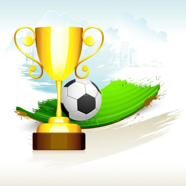 Guld trophyl på fotbollsplanen — Stock vektor