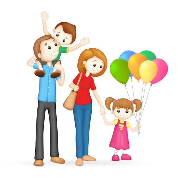 3d familia feliz en vector — Vector de stock