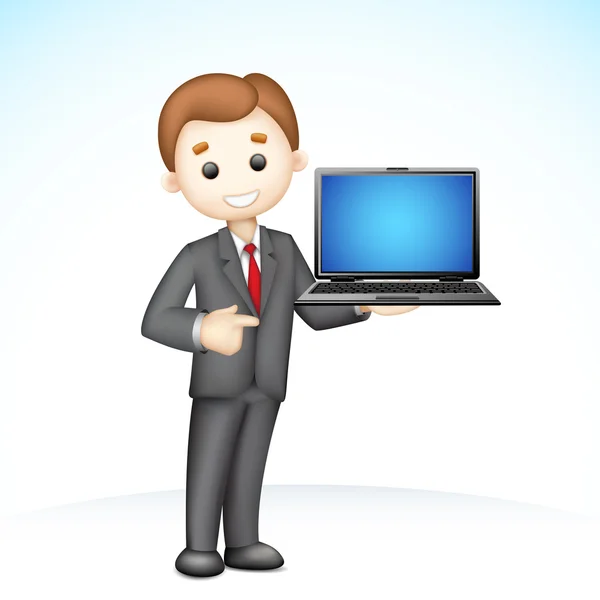3d Business Man showing Laptop — Stock Vector