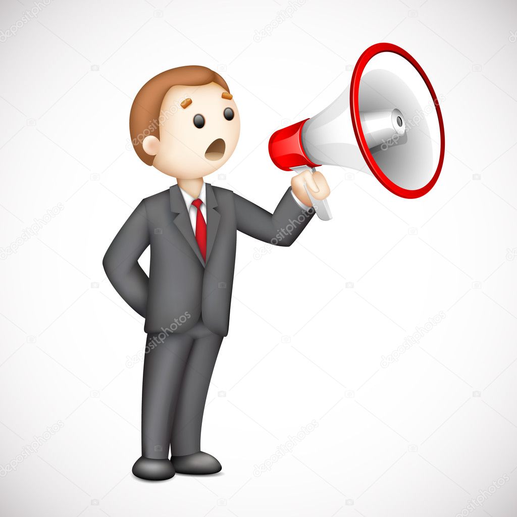 3d Business Man with Megaphone in Vector
