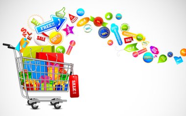 Shopping Cart full of Sale Product clipart