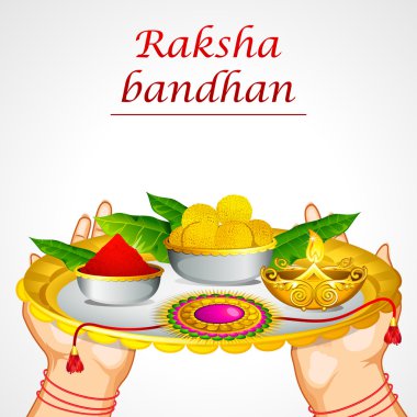 Hand holding Raksha Bandhan Thali clipart