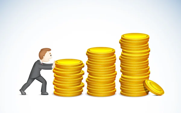 Homme d'affaires poussant Coin Bargraph — Image vectorielle
