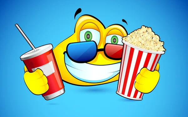 Smiley with Pop Corn and 3d Goggles — Stock Vector
