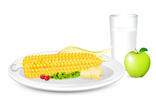 Завтрак с кукурузой и молоком — стоковый вектор