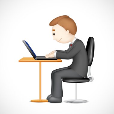 3d Man working on Laptop clipart