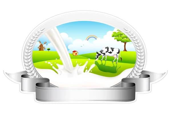 Latte che scorre con vacca al pascolo — Vettoriale Stock