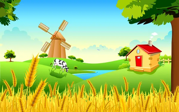 Ferme de blé doré — Image vectorielle
