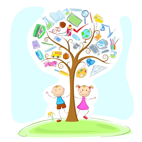 Děti pod stromem moudrosti — Stockový vektor