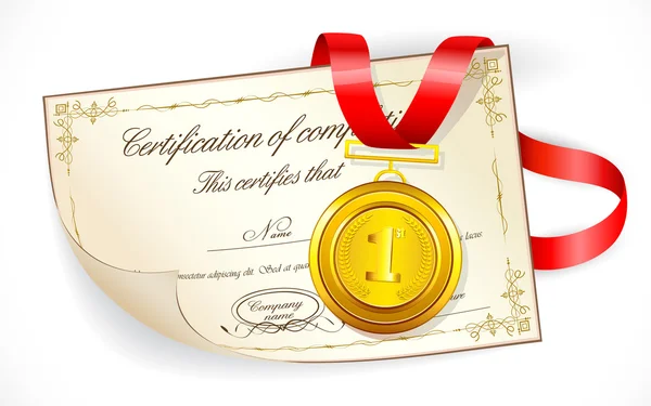 Medal on Certificate — Stock Vector