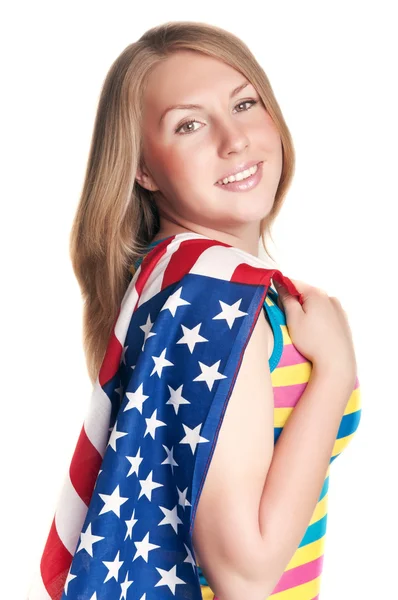 미국 국기와 함께 여자 — 스톡 사진