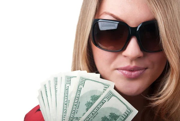 Sexy blonde Frau mit Geld — Stockfoto