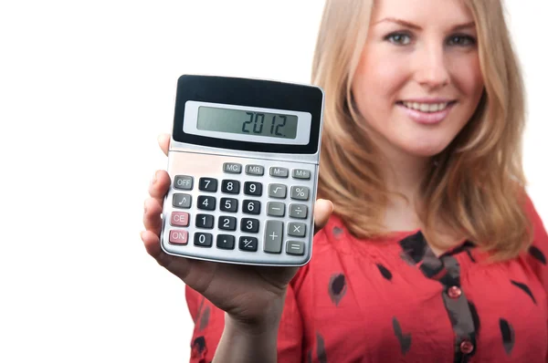 Женщина с калькулятором — стоковое фото