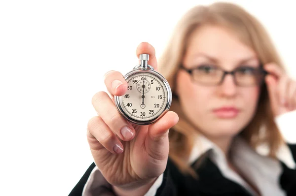 Woman holding a stopwatch — Stock Photo, Image