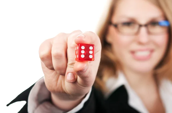 Young beautiful girl holding dice — Photo