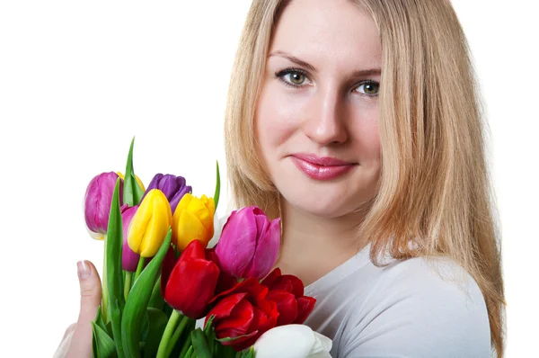 Mädchen mit Tulpen — Stockfoto