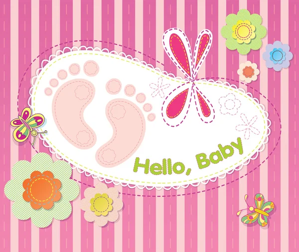 Fondo vectorial con flores festivas y bordados. Bienvenido bebé bebé — Vector de stock