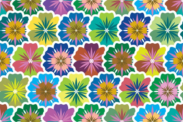 Nahtloser Hintergrund aus mehrfarbigen Blumen in ähnlicher Form — Stockvektor
