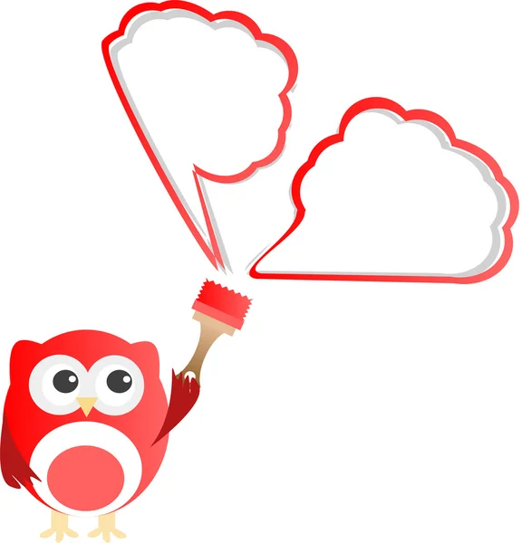 可爱的猫头鹰画抽象的红云 — 图库矢量图片