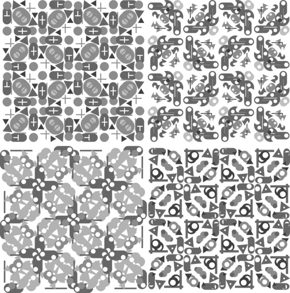 Set of 4 seamless patterns. Monochrome geometrical patterns — Stock Vector