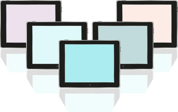 Set digitaler Tablets mit farbigem Bildschirm isoliert auf weiß — Stockvektor