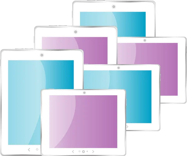 Set di tablet vettoriale nero con schermo multicolore — Vettoriale Stock