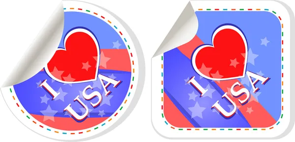 stock vector Heart logo I love USA stickers label set