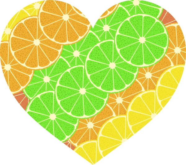 Corazón de fruta cítrica. Aislado sobre blanco. Vector — Archivo Imágenes Vectoriales