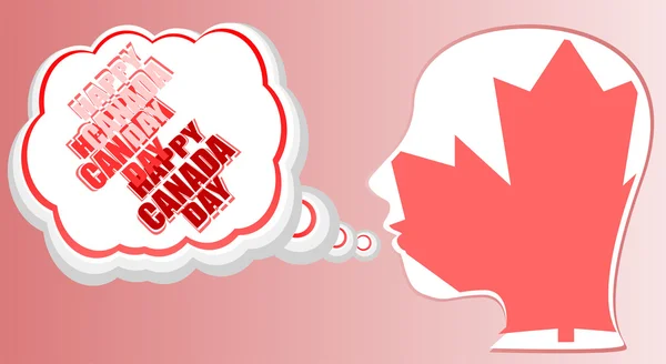 Cabeza humana en la bandera de Canadá y burbuja del habla - feliz día de Canadá — Vector de stock