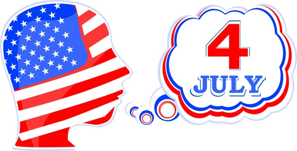 USA vlag man met tekstballonnen - Onafhankelijkheidsdag — Stockvector