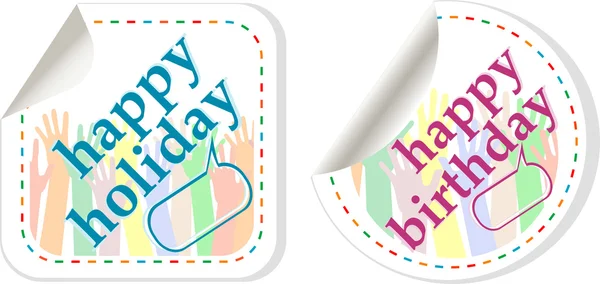Gelukkige verjaardag en vakantie stickers in de vorm van spraak bubbels — Stockvector