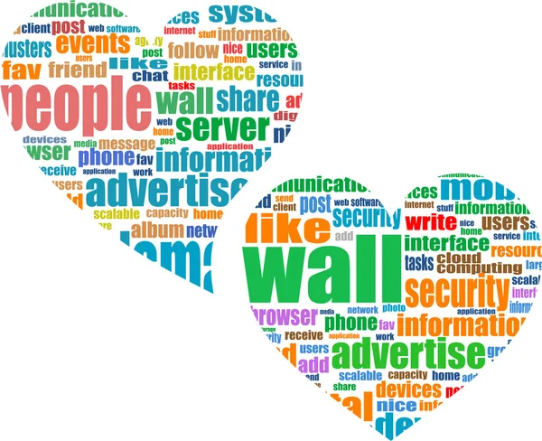 Marketing en redes sociales - nube de palabras en el corazón — Vector de stock