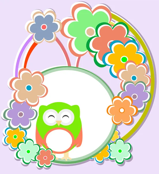 Hintergrund mit Eule, Blumen — Stockvektor
