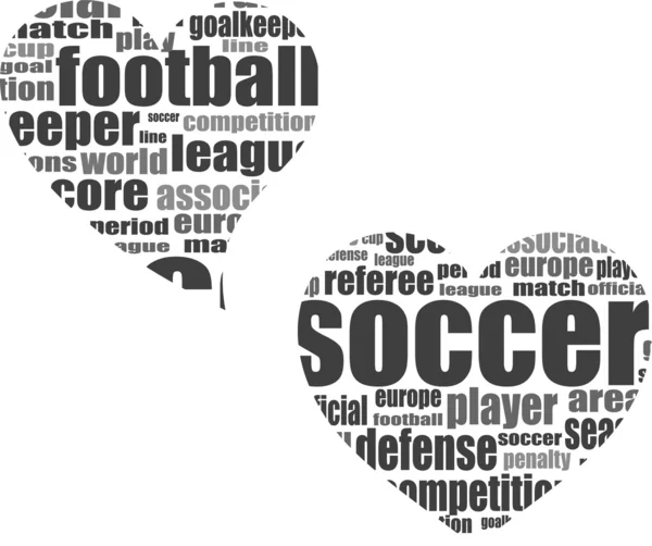 Fotboll ordet moln koncept i hjärta form — Stock vektor