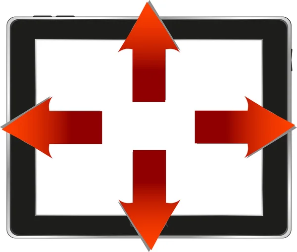 タブレット pc とビジネスの赤い矢印 — ストックベクタ