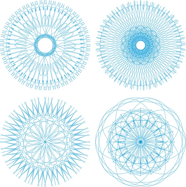 Ensemble de quatre rosettes guillochées — Image vectorielle