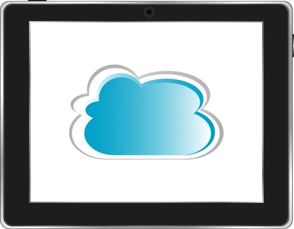 Tablet komputer realistis dengan awan di latar belakang - Stok Vektor