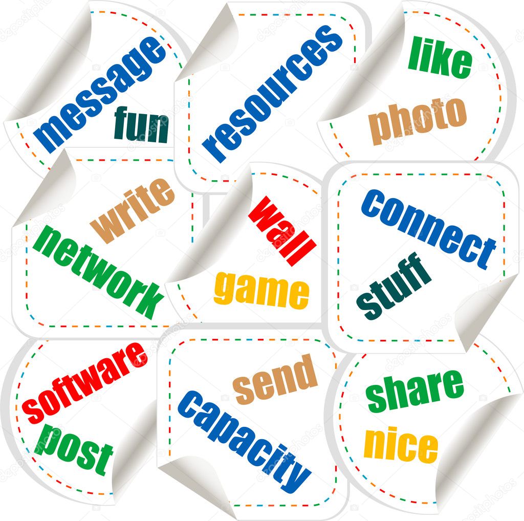 Social media stickers with networking concept words — Stock Vector © fotoscool 11644349