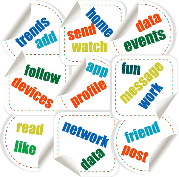 Autocollants concept de médias sociaux dans word tag cloud — Image vectorielle