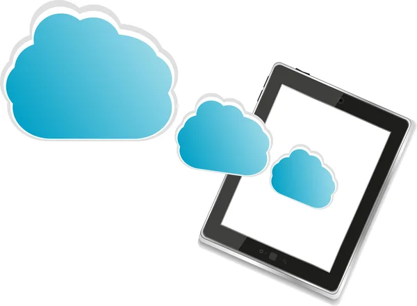 Koneksi komputasi-awan pada pc tablet digital - Stok Vektor