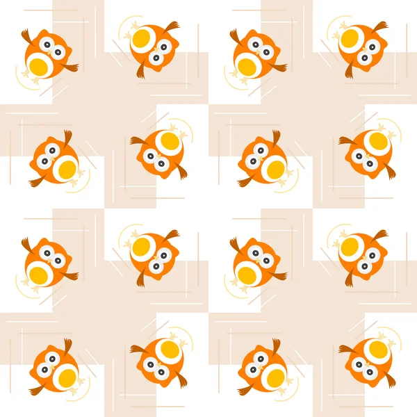 Seamless orange owl illustration pattern for kids — Stock Vector