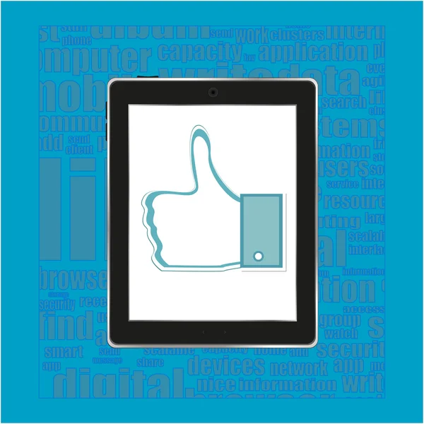Tablet pc em palavras de mídia social, redes de computadores — Vetor de Stock