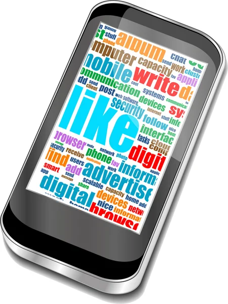 Tablet pc in social media words, computer networks — Stock Vector