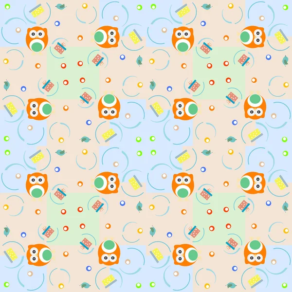 Set of elements - owls, birds, gift boxes. Seamless background — 스톡 벡터