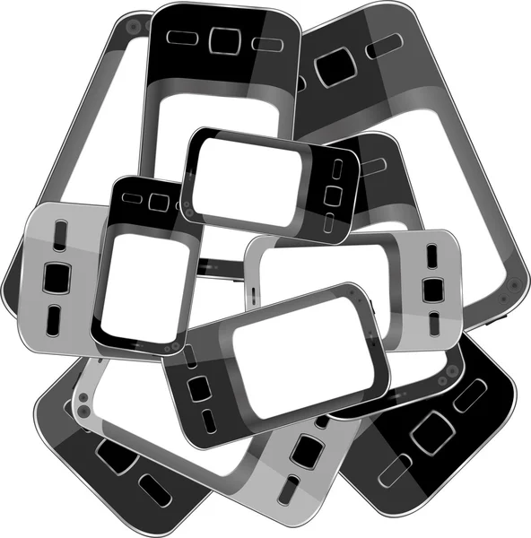 Black smart phones set on white background — Stock Vector