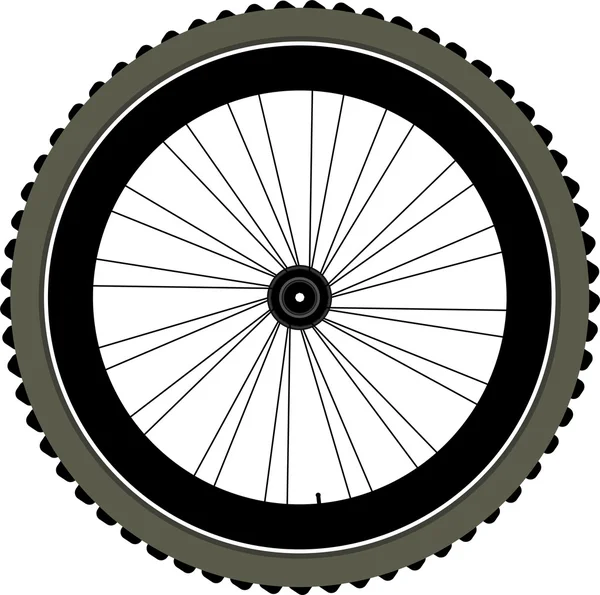 Cykel hjul med däck och ekrar isolerad på vit — Stock vektor