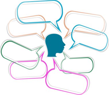 Human head silhouette with emanating from it speech bubbles clipart