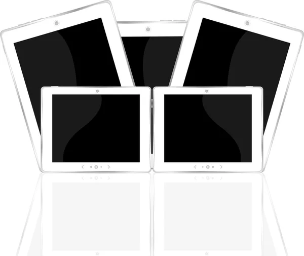 Branco tablet PC conjunto isolado no fundo reflexivo branco — Vetor de Stock