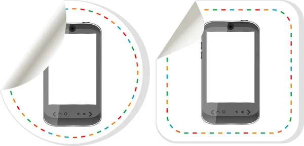 Telefone inteligente preto com tela sensível ao toque conjunto de adesivos em branco —  Vetores de Stock