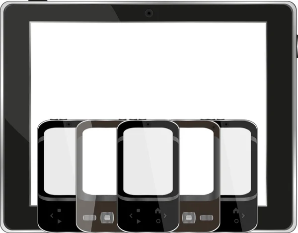 Moderno tablet PC digitale con smartphone mobile su bianco — Vettoriale Stock